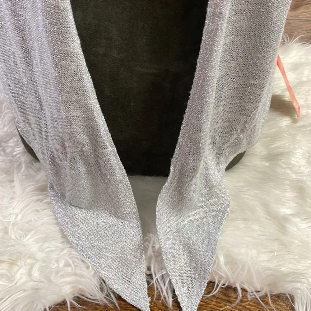 Heart of Palm Womens Swifty Gray Metallic Silver Open Face Cardigan Sz Small NWT